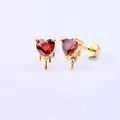 316L gold-plated heart stud earrings with red crystal and lava drip design - 0.8mm Gauge x 6mm Length / Gold Lava Heart (Style 1)