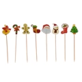 Christmas party cake toppers set featuring 8 festive cardboard and wood stick designs - Christmas Cake Toppers