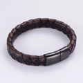 Men's braided leather bracelet in black and brown with a matte black magnetic clasp - Brown + Black Leather Rope