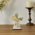 Décoration de Noël renne en bois avec bois dorés scintillants et corps en peluche blanc - Grand(21*15cm) / Blanc