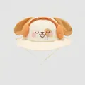 Detail of baby sun hat with cute puppy embroidery and plush ears on cream cotton fabric - 50cm (1-3 Years) / Cream-white Dog