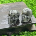 2.8cm miniature grey speckled natural stone crystal skull hand-carved ornament - Larvikite