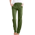 Detail of army green cotton linen trousers showing drawstring waist and side pockets - S / Army Green