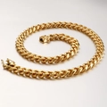 Hip hop style gold-plated stainless steel Cuban link chain necklace on white background - Gold