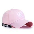 Pink cotton baseball cap with white embroidered R letter and sports ribbon detail - Adjustable / Pink