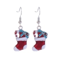Boucles d'oreilles botte de Noël avec sucre d'orge et nœud bleu sur crochets - Chaussette de Noël Argentée