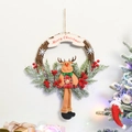 Rustic Christmas wreath with reindeer, pine branches, and berries for door decor - Large Dry Branch Wreath Reindeer