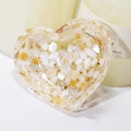Heart-shaped jewelry tray with white shell pieces and gold foil flakes in clear resin - Heart / White Shell & Gold Foil
