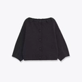 Minimalist dark grey knit cardigan coat with round neck and buttons on white background - S / Graphite