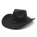 Classic black wool felt jazz fedora hat with silver star studs and leather band trim - M(56-58cm) / Black