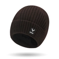 Dunkelbraune Herren-Strickmütze für den Winter mit Fleece-Futter und V-Sports-Aufnäher - Einheitsgröße / Dunkelbraun