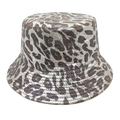 Detail of leopard print bucket hat showing reinforced stitching and metallic texture - M (56-58cm) / Metallic Grey Dark Brown Leopard (4#)