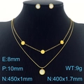 Double-layered gold shell pendant necklace and stud earrings set on a black bust - Double Layer Round Shell Jewelry Set (KS201207-HDJ)