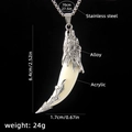 Men's acrylic wolf tooth pendant necklace with stainless steel chain and alloy wolf head - Wolf Tooth No.43 + 70cm Steel Chain
