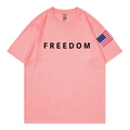 Pink cotton t-shirt featuring black FREEDOM print and American flag sleeve patch - S / Light Pink