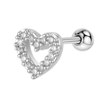 Orecchino a cuore in argento con pavé di zirconi e chiusura a vite sferica - 4# Cuore Cavo / Color Acciaio