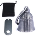 Guardian bell with cross motif in aged silver finish with velvet bag and metal tag - Retro Silver Set (Incl. Tag/Bag)