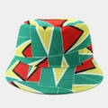 Dettaglio di cappello da sole reversibile con motivo geometrico a triangoli colorati - M (56-58cm) / Patchwork geometrico multicolore (Colore n. 6)