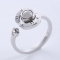 Silver adjustable ring with roman numerals and round cubic zirconia inlay centerpiece - US 6 / Steel