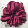 Oversized burgundy satin scrunchie with elegant pleated texture and elastic fabric - Dark Red