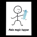 Hand-drawn healing card featuring a blue crystal stone with Make Magic Happen text - Opal (Synthetic)
