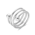 Vintage silberfarbener Edelstahlring im mehrlagigen Spiral-Design mit kleinen Rundperlen - US 6 / Stahlfarbe