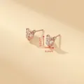 Charming rose gold S925 silver bear studs with clear cubic zirconia stones - Rose Gold Bear