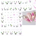 F971 nail sticker featuring pink tulip floral patterns and green leaf vine designs - F971 (Pink Flower Dot)