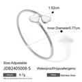 Verstelbare zilveren roestvrijstalen armband met twee witte emaille hartbedels - Zilver (JDB2405008-S)