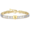 Gold tennis bracelet with rectangle zircons and a heart-shaped letter X pendant - Gold X