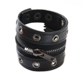 Punk style black wide leather bracelet with metal zipper and rivet eyelet details - Black