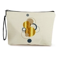 Off-white canvas cosmetic bag featuring abstract gold and blue geometric circles - Overlapping Circles (Style 9)