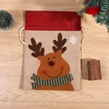 Christmas burlap drawstring gift bag featuring cartoon reindeer pattern on wooden background - Elk / Small 35*25cm