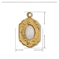 Detail view of oval white stone pendant with golden stainless steel frame and measurements - YE158-White Oval Stone