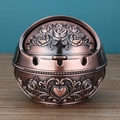 Vintage bronze round metal ashtray with lid and embossed floral heart patterns - Red Copper Large Heart Rose
