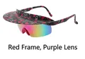 Frameless rimless cycling sunglasses with red graffiti pattern frame and purple coated lens - Red Frame Purple Film
