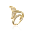 18K gold plated copper fishtail open ring with cubic zirconia on a white reflective base - Adjustable Open / Gold Fish Tail Pendant Style (12860)