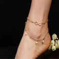 Golden double-layer anklet with infinity symbol and elegant pearl charms for women - Gold Infinity Pearl Style