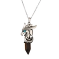 Collana testa di drago d'argento vintage con cristallo occhio di tigre esagonale - Occhio di Tigre Catena in Acciaio Inossidabile