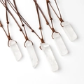 Five irregular long crystal pendants with adjustable brown braided cord necklaces - White Crystal