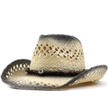 Herren Cowboy-Strohhut mit Farbverlauf an der Krempe und blauem Nazar-Auge Dekor - Einstellbar (56-58cm) / Beige-Schwarz Farbverlauf (02)