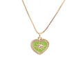 Close-up of gold heart necklace with green enamel, evil eye pattern and crystal inlay - Green