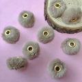 Soft 20mm khaki faux rabbit fur pompom bead with golden metal eyelet for DIY crafts - Grey Brown