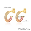 Orecchini a C in argento S925 con zircone rosa, dimensioni dettagliate e peso inclusi - 1.4cm / Rosa Sfumato Oro