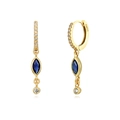 Detail of gold-plated S925 silver earrings with blue marquise stone and white zircons - Blue (Gold Plated)