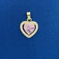 Golden heart pendant featuring a large pink gemstone surrounded by white crystals - Pink Heart Gemstone Gold Pendant (792)