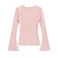 Top in maglia a costine rosa con maniche a campana lunghe su sfondo bianco neutro - Taglia S / Rosa