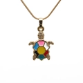Golden sea turtle pendant necklace with colorful enamel shell and cubic zirconia inlays - Colorful Enamel Sea Turtle