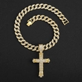 Goudkleurige hiphop Cubaanse schakelketting met kruishanger en heldere kristallen - Gouden hanger met 18 inch Cubaanse ketting
