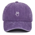 Close-up of vintage washed purple cotton baseball cap with white palm embroidery detail - Adjustable / Purple
